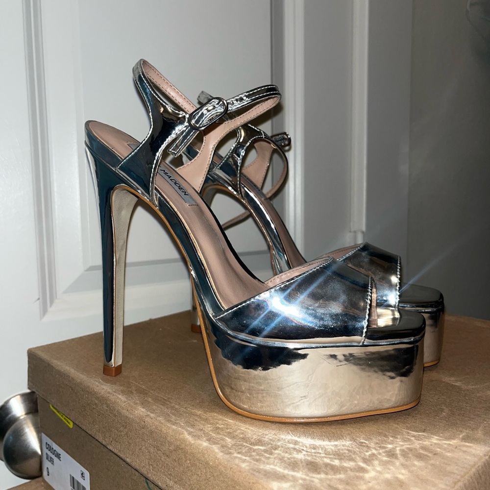 Steve Madden Metallic Silver Platform Heels